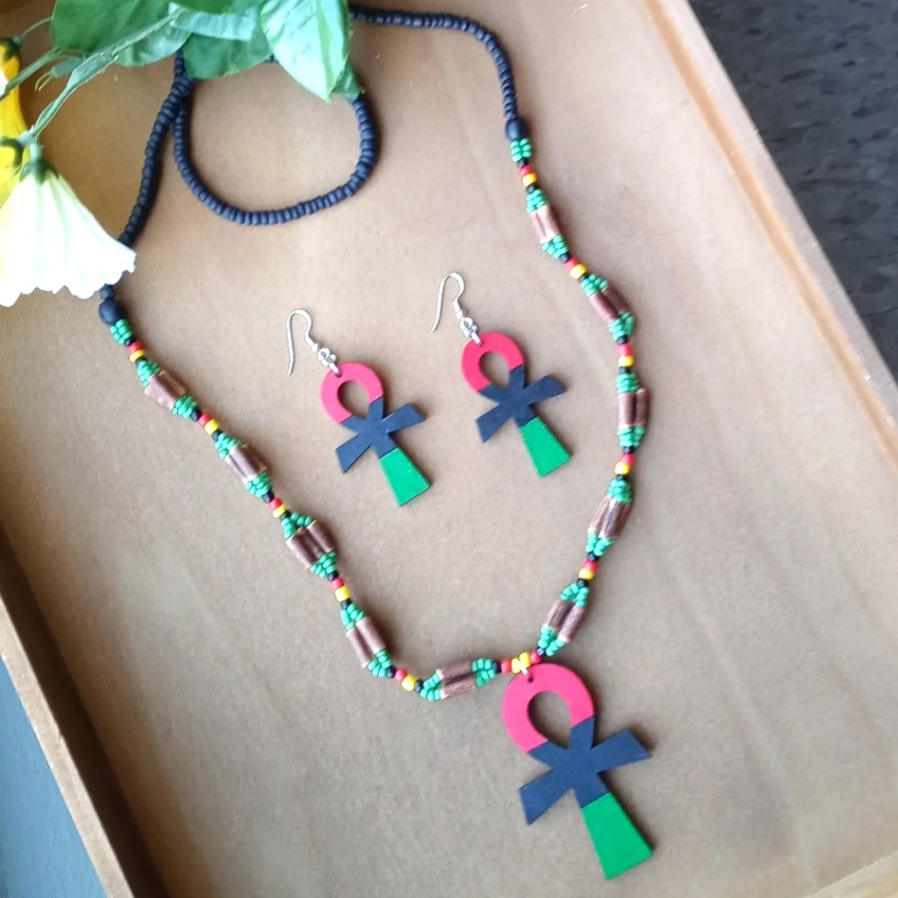 2PC Beautiful Pan African Ankh Necklace and Earrings Set - Picture 5 of 7